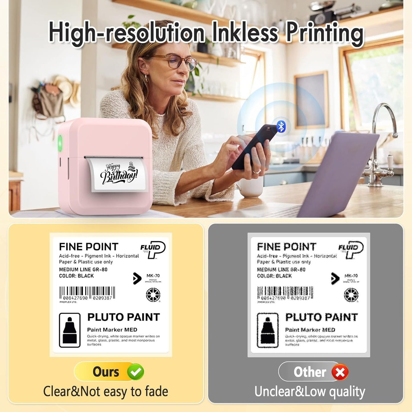 HuiJuKeJi Label Maker Machine with 50 * 30mm Tape, S2 Portable Bluetooth Mini Label Printer Maker with Personalize Templates Inkless Thermal Sticker Printer for Home Office Business (Pink)