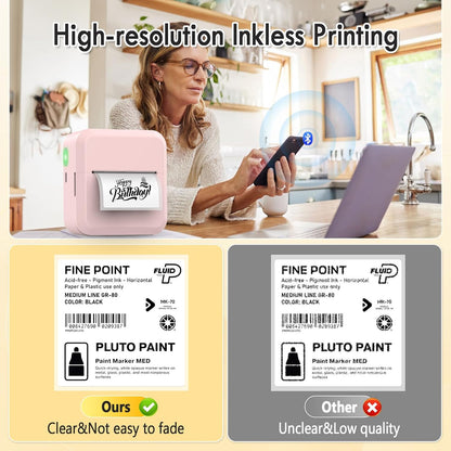 HuiJuKeJi Label Maker Machine with 50 * 30mm Tape, S2 Portable Bluetooth Mini Label Printer Maker with Personalize Templates Inkless Thermal Sticker Printer for Home Office Business (Pink)