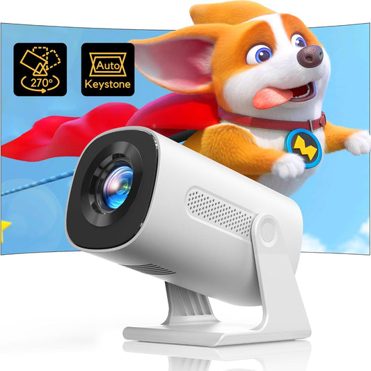 AKIYO Mini Beamer【Automatische Trapezkorrektur】200 ANSI Beamer Handy Full HD 1080P Unterstützt mit Bluetooth 5.2, 270° Drehung und 50% Zoom Projektor Kompatibel mit iOS/Android/PS5/Fire Stick/HDMI/USB