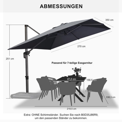 Umbrela de gradina 270x350 PURPLE LEAF cm aluminiu gri