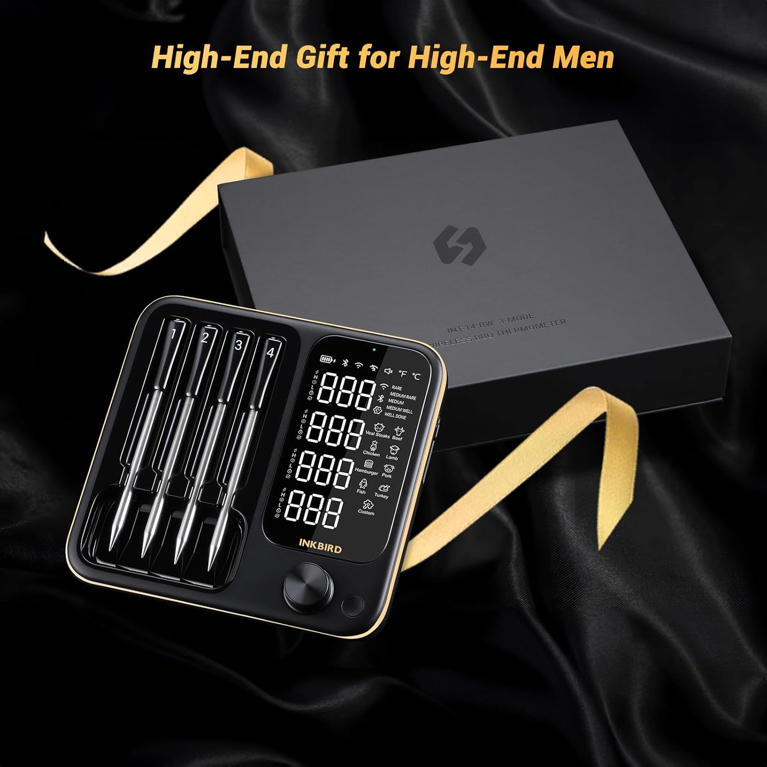 Inkbird INT-14-BW Meat Thermometer Wireless, Smart Grill Thermometer WiFi 2.4G and Bluetooth 5.4 Signal 91 m, Oven Thermometer for Oven, Grill, Smoker, Rotisserie Airfryer Oven