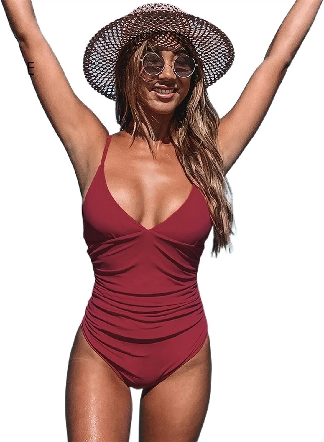 Costum de baie intreg SSCAR cu fronseuri, decolteu in V adanc si sutien detasabil, marimea XL, ASL9035BB