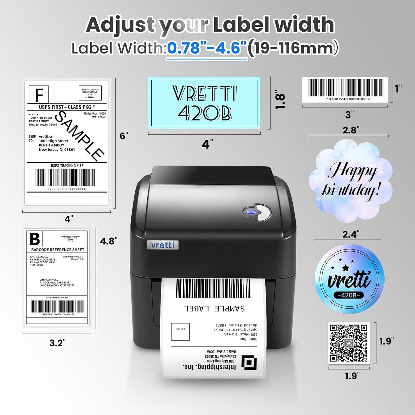 vretti Etikettendrucker WiFi 5G，DHL Etikettendrucker,Thermodrucker 4x6 für Versandetiketten Kleinunternehmen, Kompatibel mit Amazon,Shopify,Etsy,Ebay,UPS,DHL,FedEx