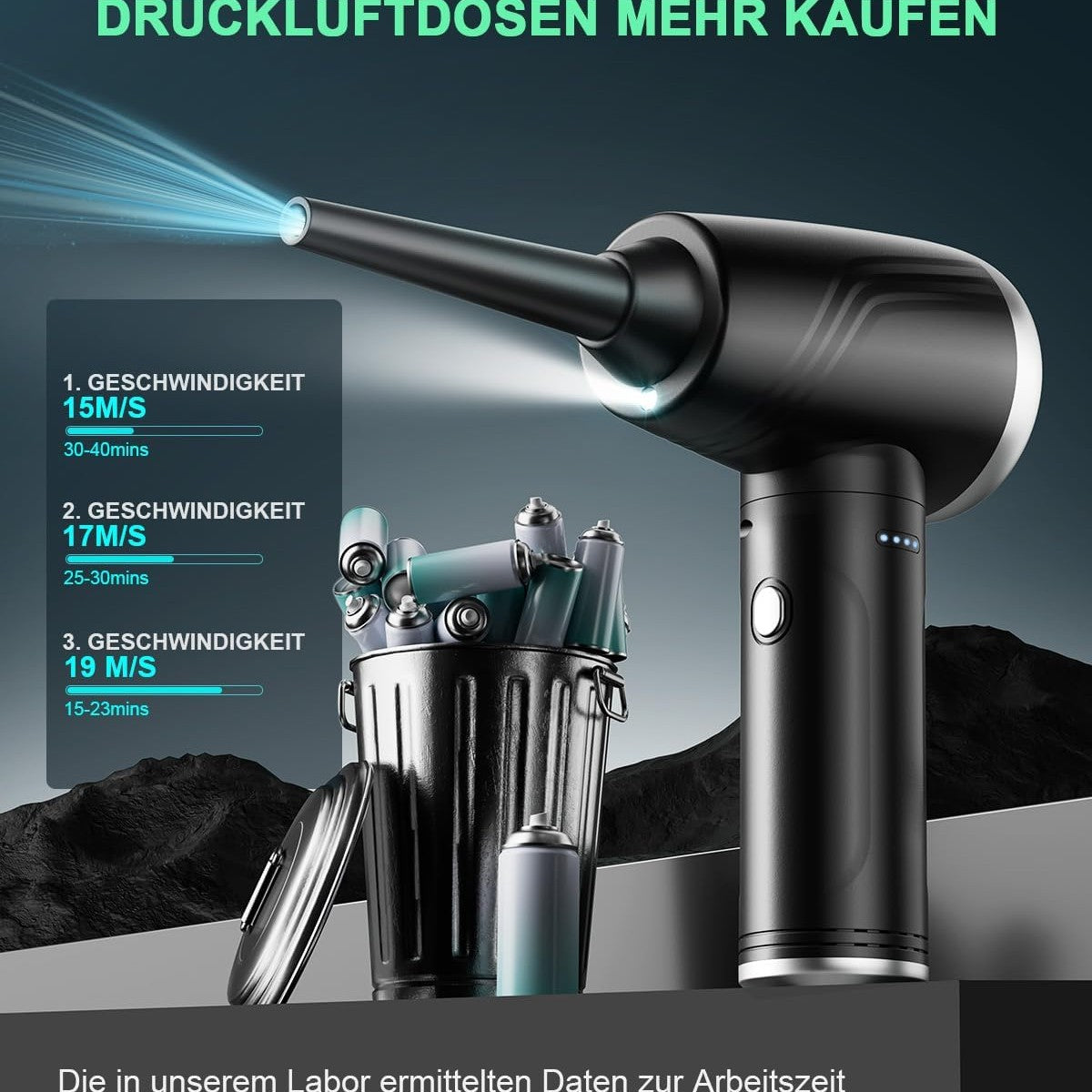 Electric Dust Blower 3 Speed 120000 RPM Compressed Air Spray, 9000 mAh Battery Keyboard Cleaning Kit, Compressed Air Duster with LED Light and Cleaning Brush, for PC/Sofa/Car/Keyboard/Camera, Silver