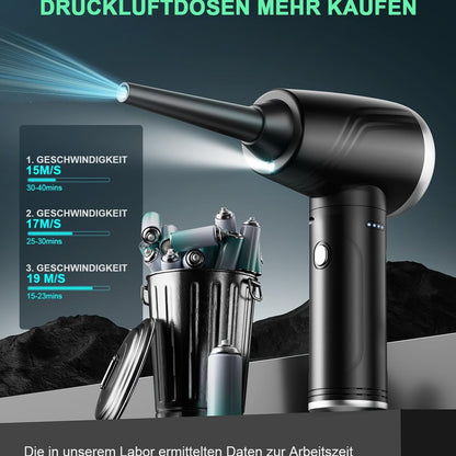 Electric Dust Blower 3 Speed 120000 RPM Compressed Air Spray, 9000 mAh Battery Keyboard Cleaning Kit, Compressed Air Duster with LED Light and Cleaning Brush, for PC/Sofa/Car/Keyboard/Camera, Silver