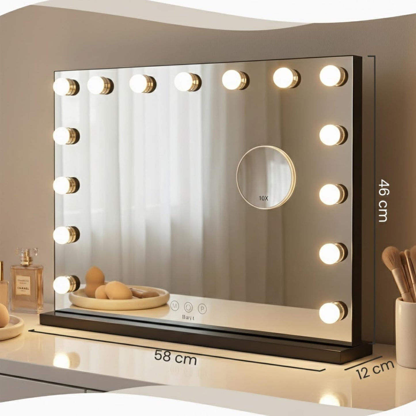 Oglinda cosmetica Bayt Hollywood 58x46 cm LED 10x magnifiere