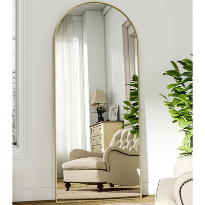 Oglinda podea curbata 181x63 cm BEAUTYPEAK, stand si montaj perete, auriu