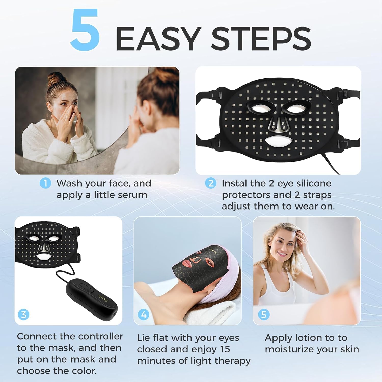 Duckdik LED-Gesichtsmaske mit roter Lichttherapie für Gesicht und Haut, 3-farbige LED-Maske mit Infrarotlicht, Pflegegerät für alle Hauttypen, für den Heimgebrauch
