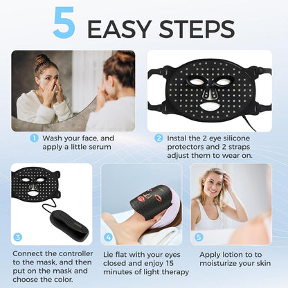 Duckdik LED-Gesichtsmaske mit roter Lichttherapie für Gesicht und Haut, 3-farbige LED-Maske mit Infrarotlicht, Pflegegerät für alle Hauttypen, für den Heimgebrauch