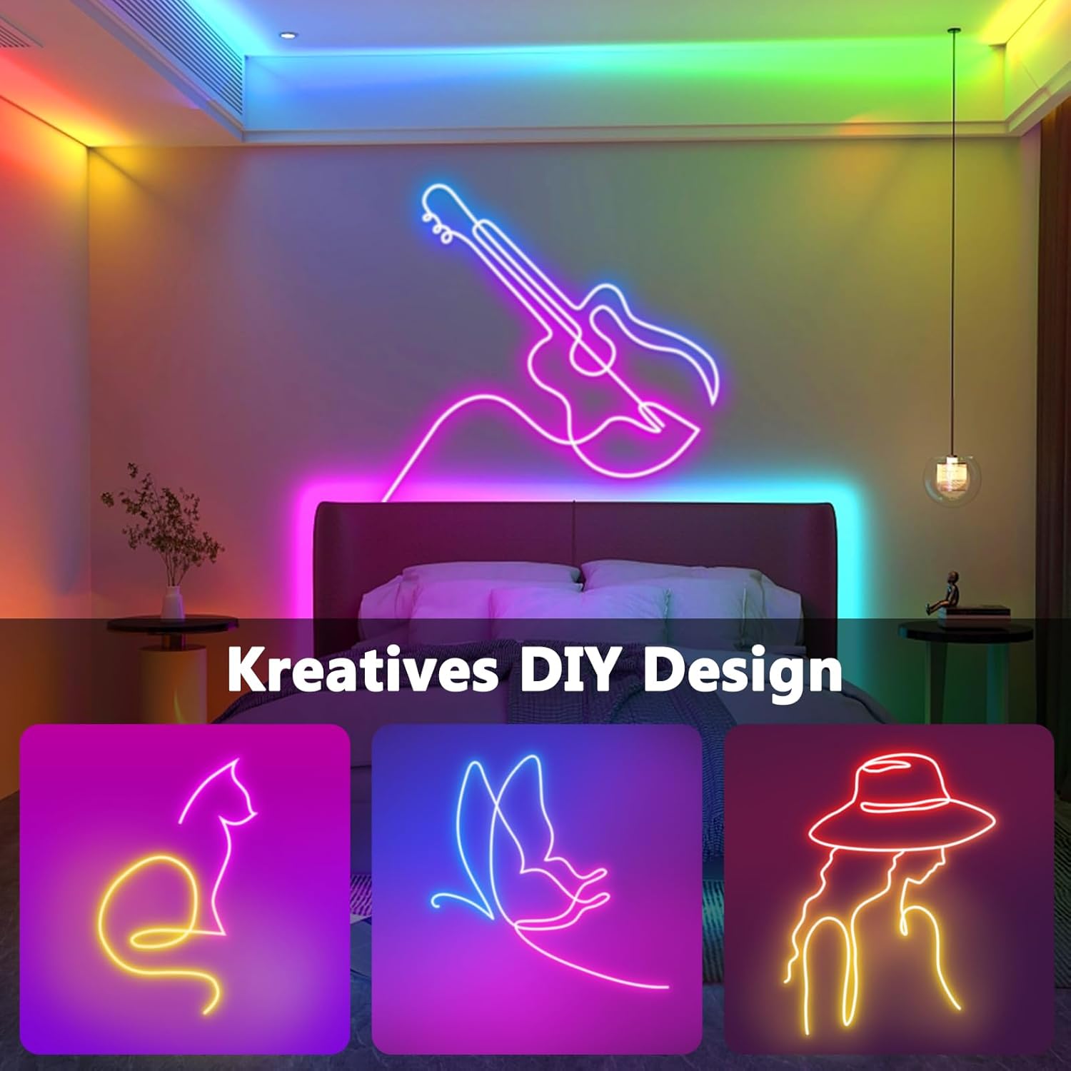 ZAIYW 10 m Neon LED Strip RGB & IC; 5 V Neon LED Strip with App Control Remote Control, Music Sync Flexible LED Light Strip IP65 Waterproof for Bedroom, Wall, Gaming Decoration