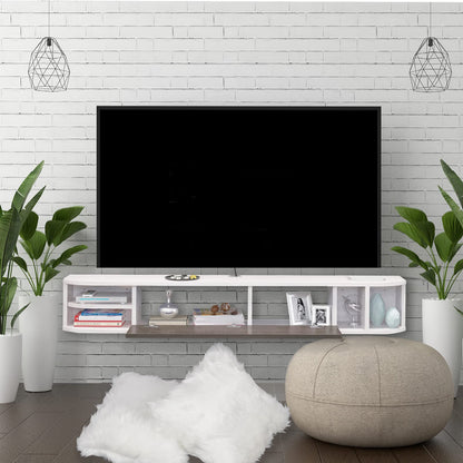 Comoda TV de perete din lemn Pmnianhua 140 cm Lemn Gri-Alb Modern