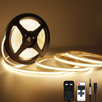 TTWAY COB LED Strip Lights 2700K, Dimmable LED Strip Kit, Super Bright 24V LED Tape Lights CRI90+ with RF Remote and UKCA Power Supply for DIY Home Decoration, 3M, 1440LEDs, Warm White.