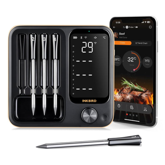 Inkbird INT-14-BW Meat Thermometer Wireless, Smart Grill Thermometer WiFi 2.4G and Bluetooth 5.4 Signal 91 m, Oven Thermometer for Oven, Grill, Smoker, Rotisserie Airfryer Oven