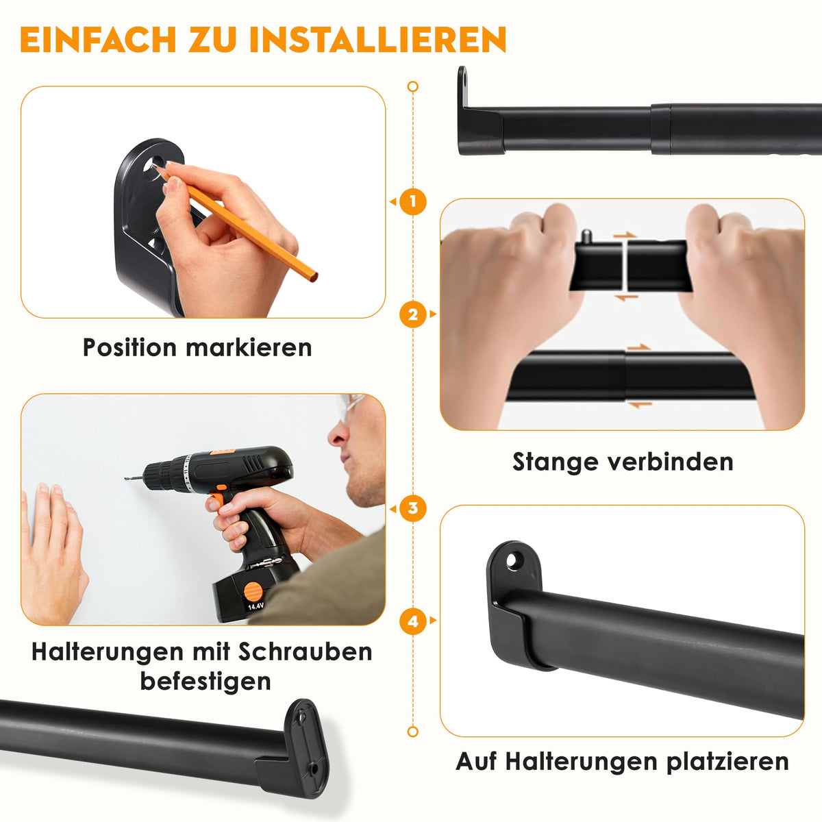 Suport haine Poskena extensibil 43-101 cm otel inoxidabil negru