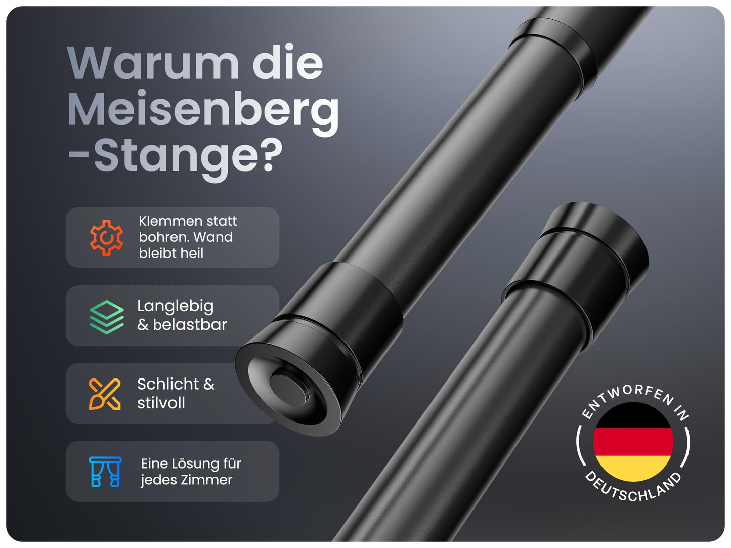 Galerie MEISENBERG Telescopic Rod 110-200 cm, fara gaurire, negru