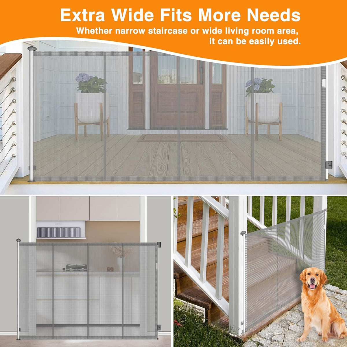 Poarta de siguranta retractabila Xifamniy pentru copii si animale, inaltime 125 cm, latime 200 cm