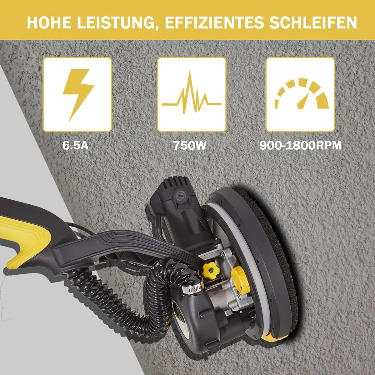 Slefuitor telescopic pentru gips-carton CUBEWAY, 750 W, cu aspirare praf, LED, 215 mm, galben