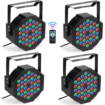 Set of 4 LED Par Spotlights, 36 LED Stage Light 36 W Disco Light Party Light RGB Digital Multiplex512 with Remote Control Headlight for KTV Stage Show DJ Party Christmas