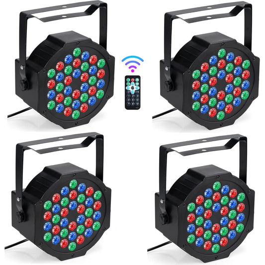 Set of 4 LED Par Spotlights, 36 LED Stage Light 36 W Disco Light Party Light RGB Digital Multiplex512 with Remote Control Headlight for KTV Stage Show DJ Party Christmas