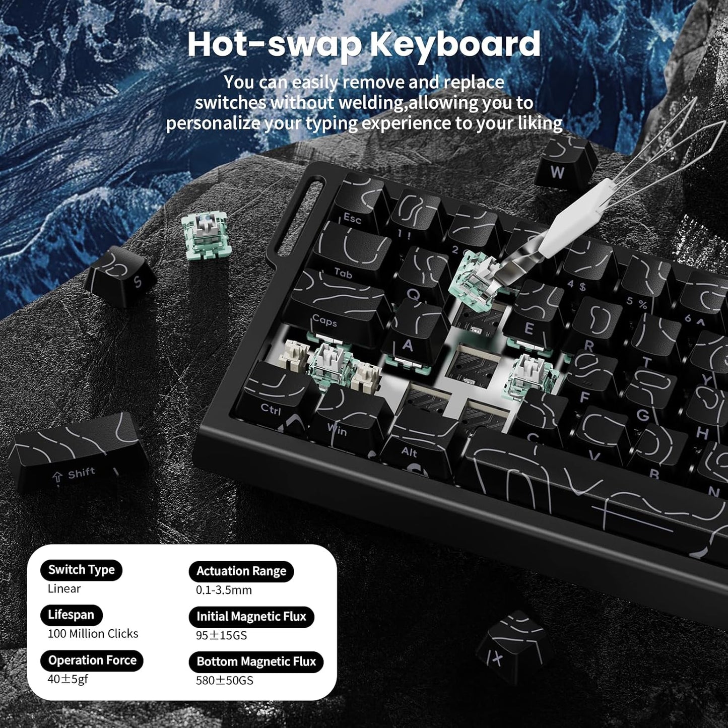 ATTACK SHARK X68 HE 8000Hz Rapid Trigger Keyboard, 0.01mm RT Accuracy Wired Gaming Keyboard with Magnetic Switch, Adjustable Actuation, Rapid Trigger, Snap Tap, RGB Lighting for PC/Mac, Black Contours
