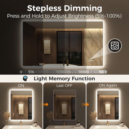 Oglinda de baie STARLEAD cu iluminare reglabila, Bluetooth, 70 x 120 cm, M3017 Madrid Silver