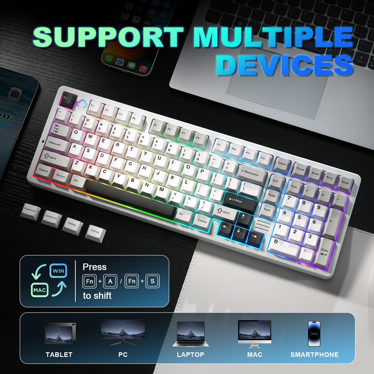 Tastatura mecanica YUNZII AL98 QMKVIA wireless 8000mAh RGB