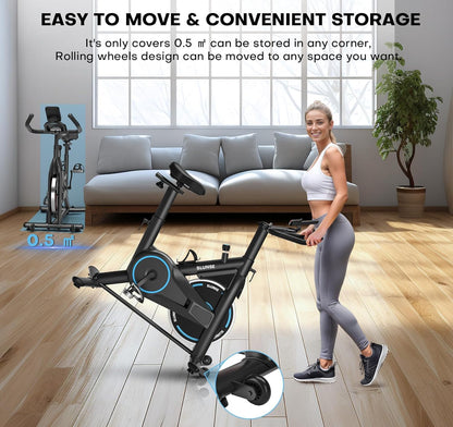 Exercise Bike, Adjustable Magnetic Resistance Spin Bikes Equipment for Home Use, Stationary Bike App Compatible with Digital Monitor, Upgraded Seat Cushion, 180KG Weight Capacity