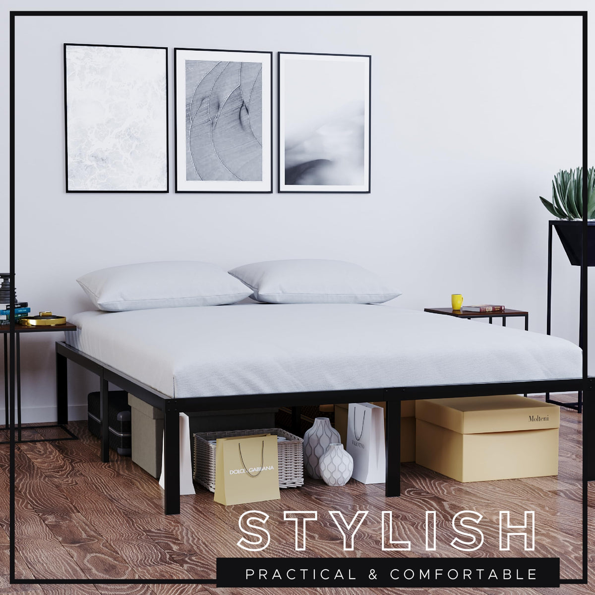 Pat Dreamzie Small Double Bed Frame Metal 120x200 cu depozitare