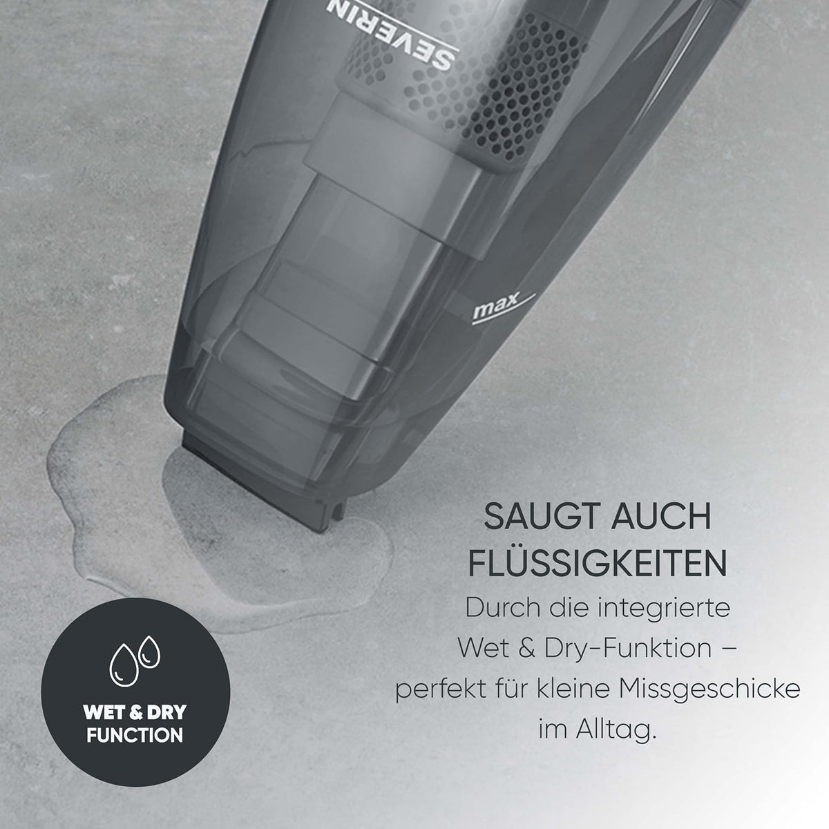 Aspirator de mana fara fir SEVERIN HV 7146 4 in 1 pentru lichide si par de animale, alb/gri/rosu