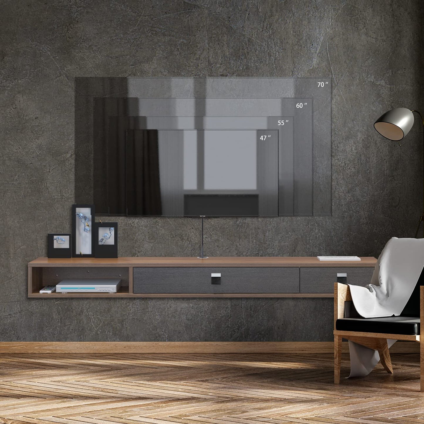 Comoda TV Suspendata din lemn 180 cm Maro Inchis - Raft Flotant Perete