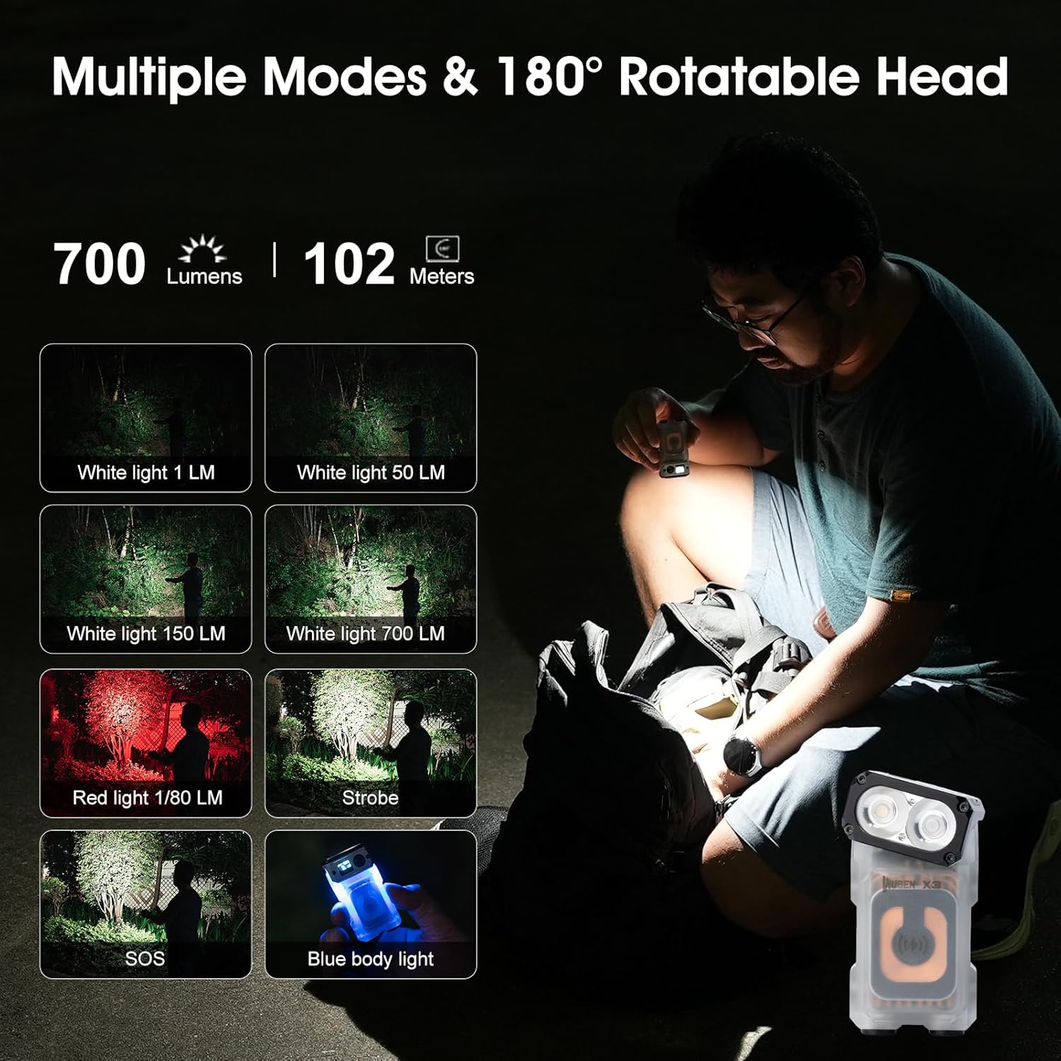 WUBEN X3 Mini Rechargeable Flashlight with Charging Base 180 Degree EDC Keychain Flashlight Twist Ip65 Waterproof Magnet Pocket Flashlights 10 Mode Type-C Lanyard for Camping, Outdoor,Inspection, Gift