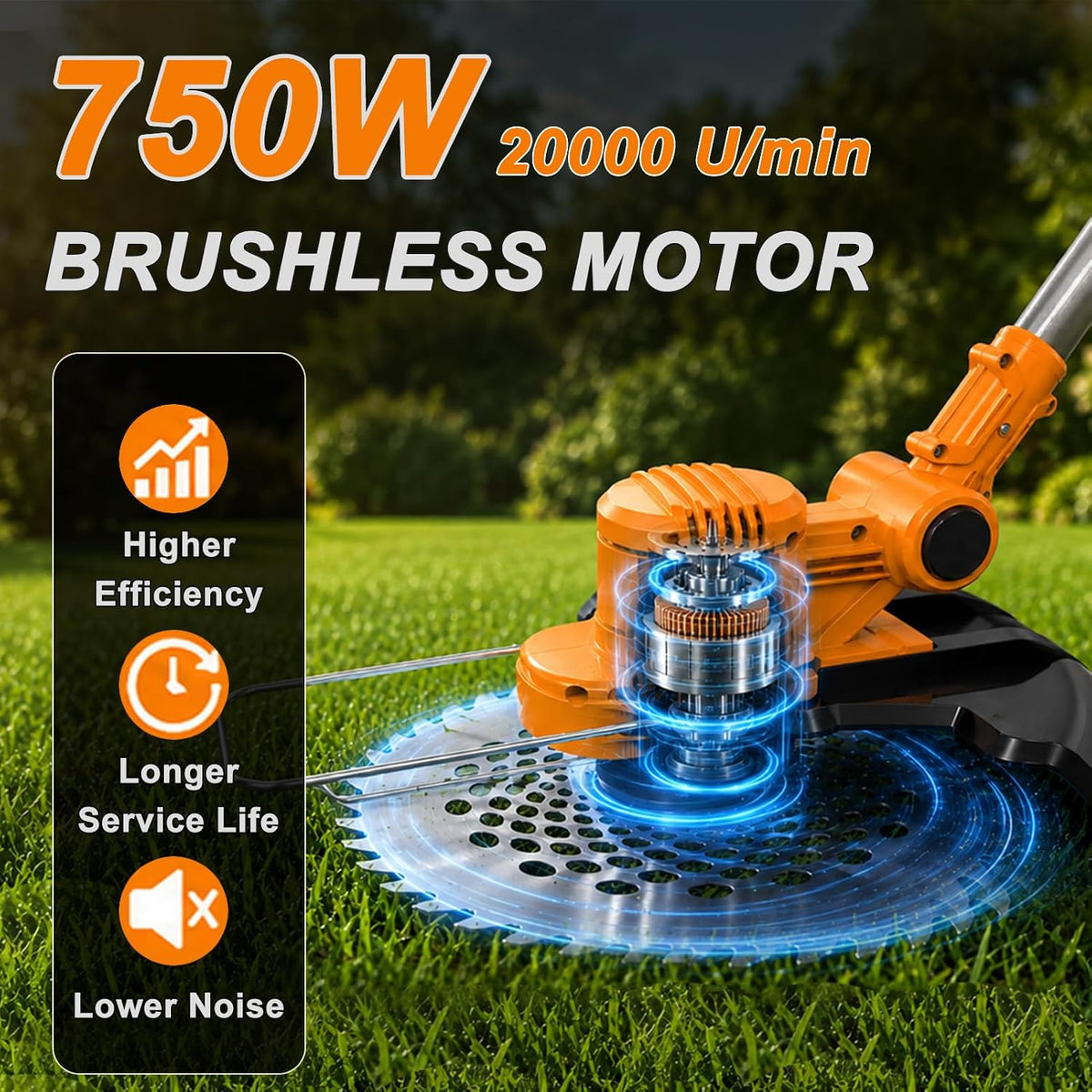 Motocoasa electrica YUIOIBUC 21V cu 2 baterii 4.0 Ah pentru gradina Portocaliu