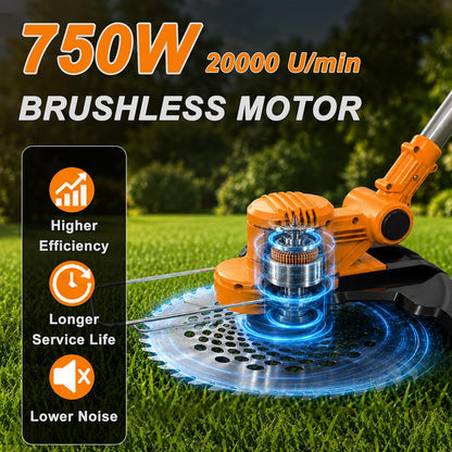 Motocoasa electrica YUIOIBUC 21V cu 2 baterii 4.0 Ah pentru gradina Portocaliu