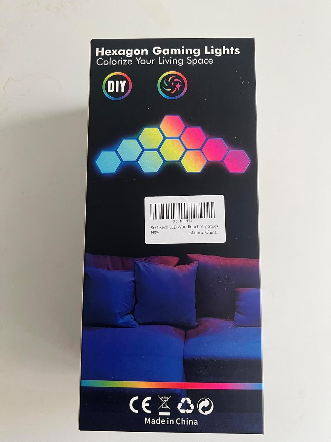 Amailtom Hexagon LED Lights, Smart Hexagon Gaming Wall Lights App & Remote Control, LED Light Panels Music Sync, DIY Geometry RGB Room Light for Gaming Room Living Bedroom Streaming, 7 Panels