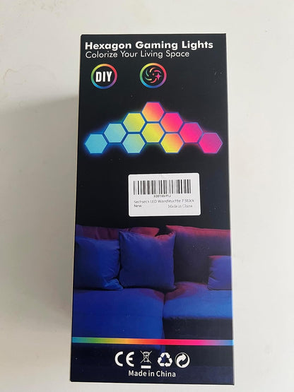 Amailtom Hexagon LED Lights, Smart Hexagon Gaming Wall Lights App & Remote Control, LED Light Panels Music Sync, DIY Geometry RGB Room Light for Gaming Room Living Bedroom Streaming, 7 Panels