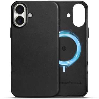 SHIELDON Case for iPhone 16 Pro 6.3" 2024, Genuine Leather, Magnetic Wireless Charging, Slim Fit, Non-Slip, Metal Button, Shockproof Protective Case Compatible with iPhone 16 Pro - Nappa Saddle Brown
