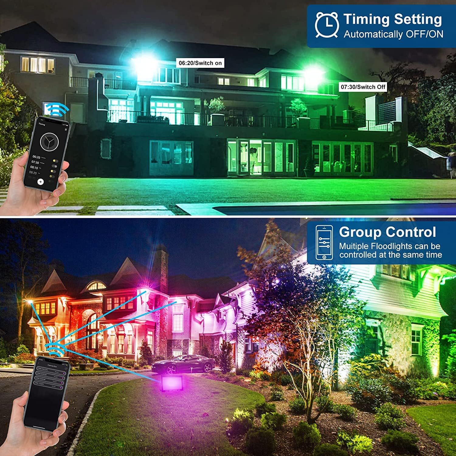 T-SUNUS RGB LED Outdoor Spotlight, 100 W RGB Spotlight, Outdoor WiFi with Bluetooth App Control, IP66 Waterproof, Smart LED Spotlight Floodlight for Party, Bar, Halloween, Christmas Decoration