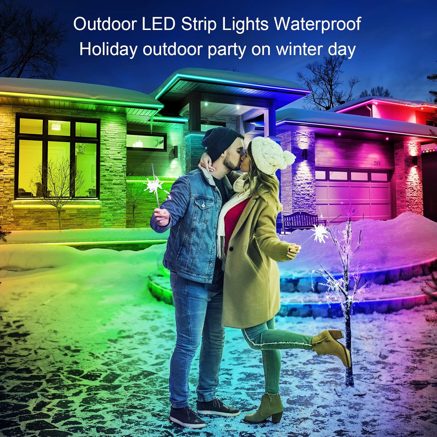 AILBTON 18M Outdoor LED Strip Light Waterproof ip68,Exterior RGB LED Tape Light with App/Remote Control for Music Sync,Balcony,Deck,Rooftop,Eave,Garden,Pool