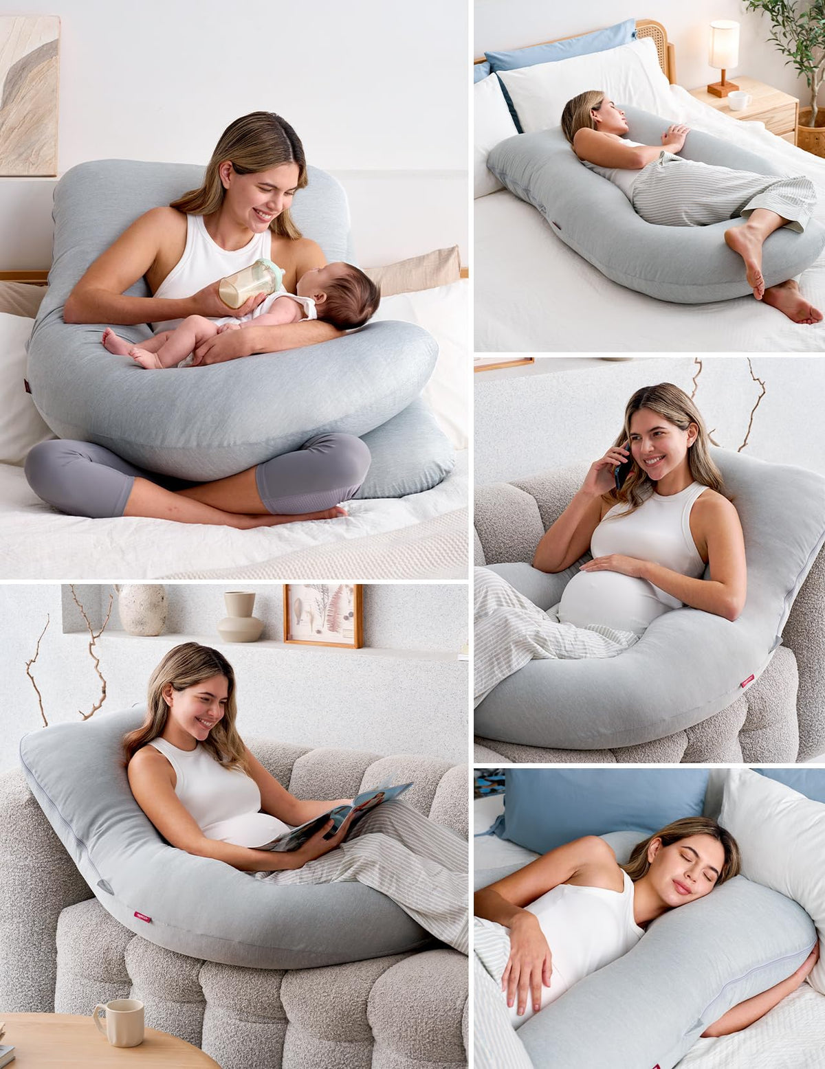 Perna gravide Momcozy PP102 U-Form 145 cm, husa racoroasa