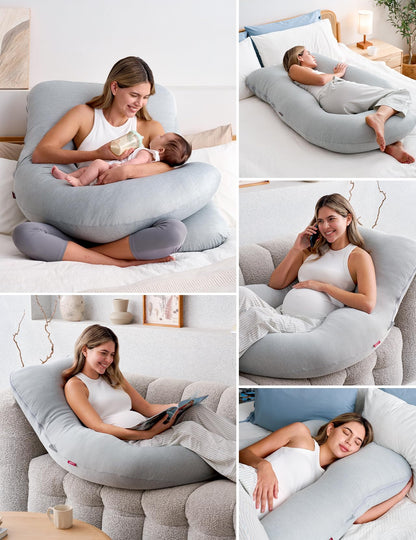 Perna gravide Momcozy PP102 U-Form 145 cm, husa racoroasa