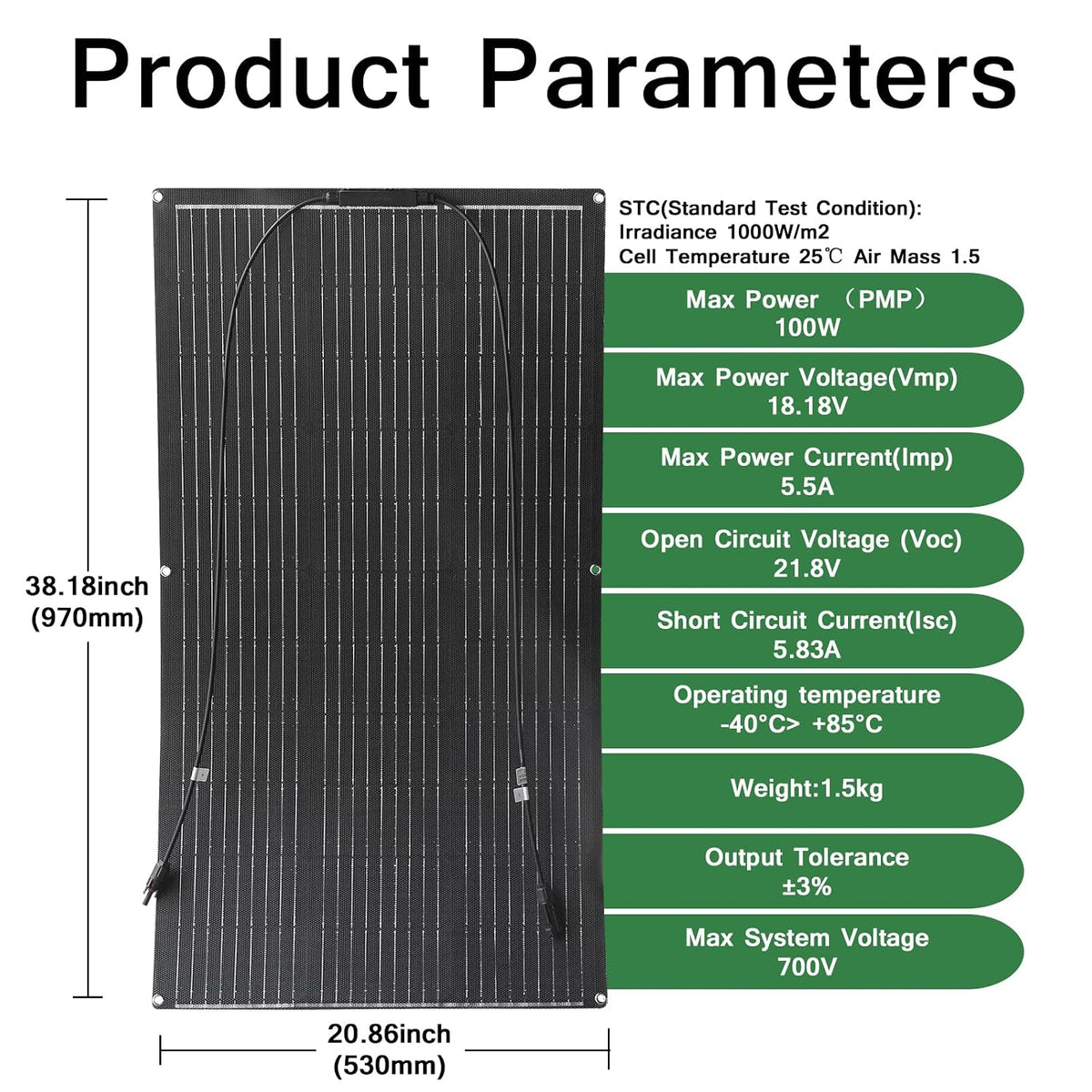 Panou solar flexibil Aysolar 100 W, 12 V, ETFE monocristralin, varianta 100W-ETFE