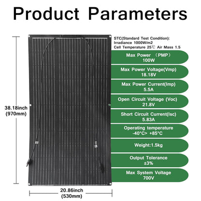Panou solar flexibil Aysolar 100 W, 12 V, ETFE monocristralin, varianta 100W-ETFE