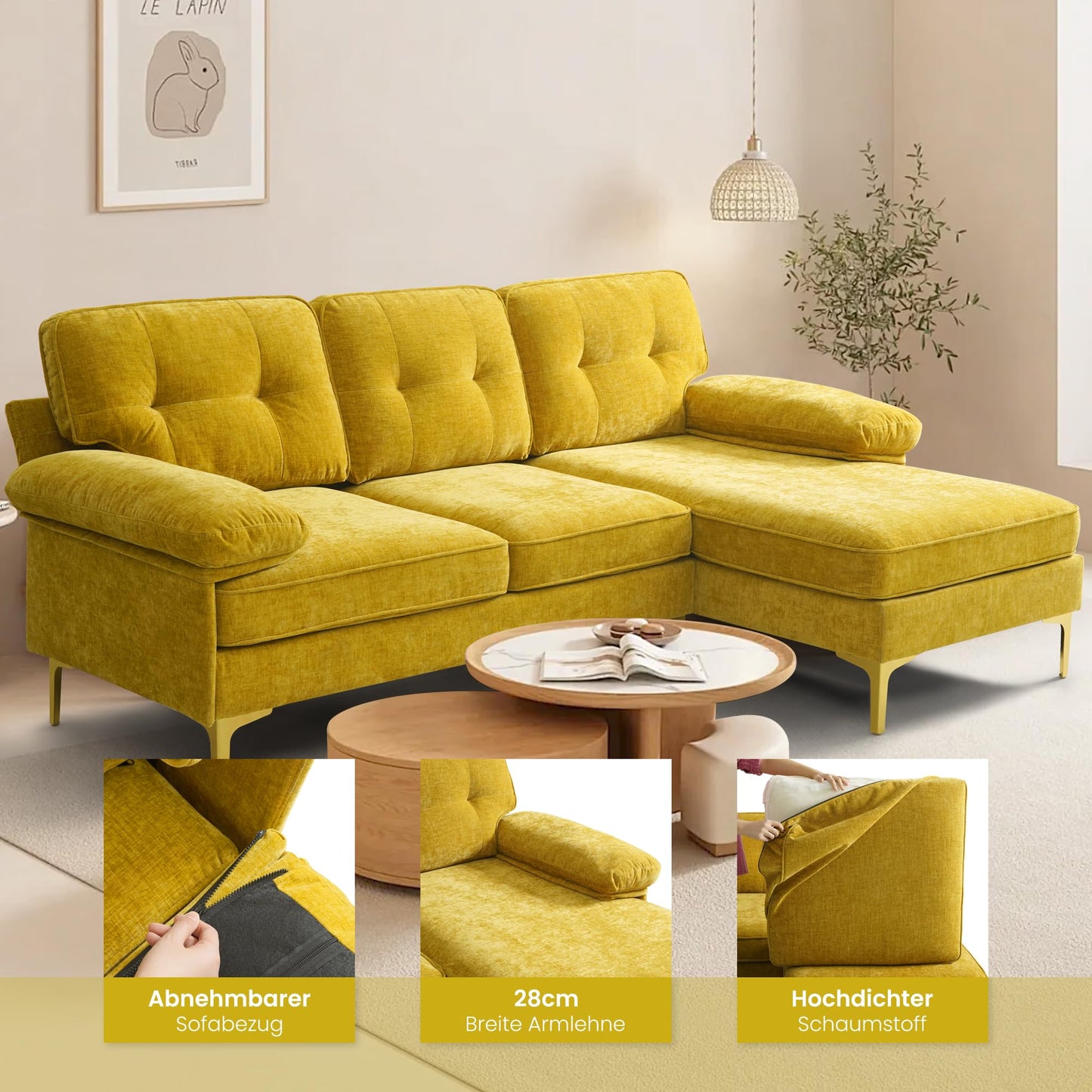 Canapea coltar DUANDUAN 92002 reversibila 210 cm, chenille