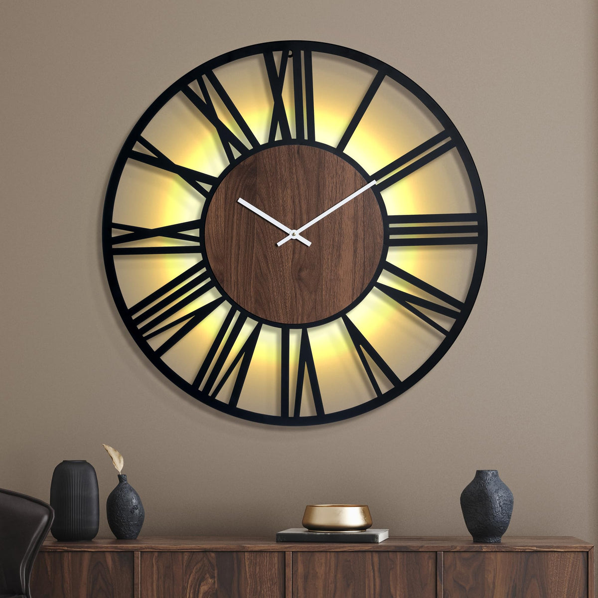 Ceas de perete metalic 24 inch cu senzor lumina si sunet