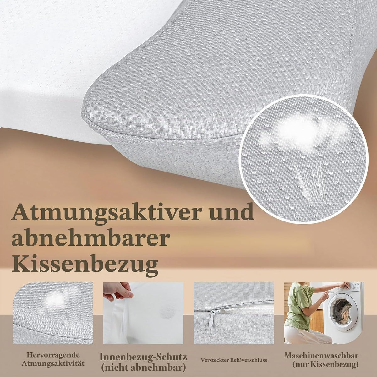 Perna HOMCA Pillow pentru dormit pe spate, spuma memorie, gri
