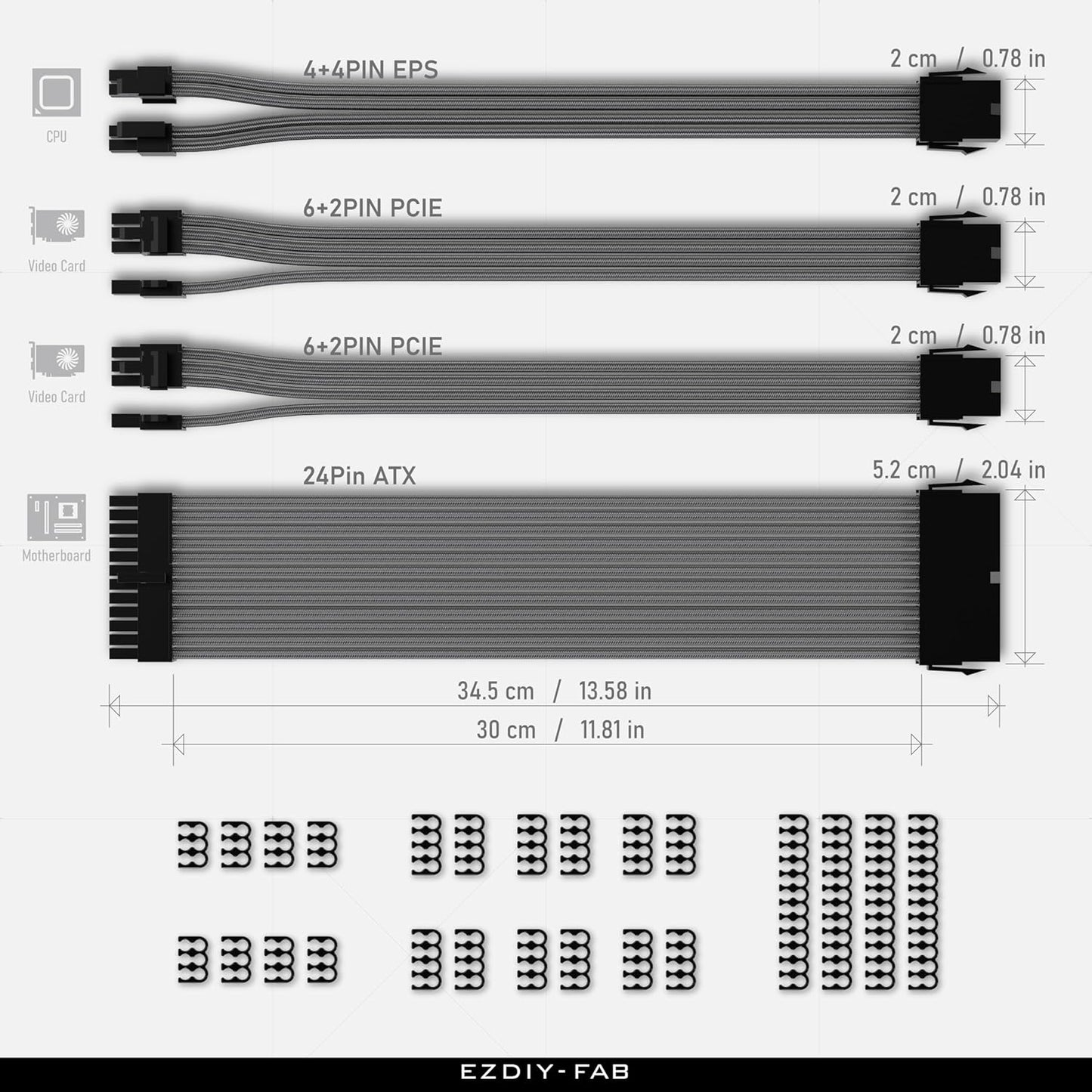 EZDIY-FAB Cablu Extensie PSU - 24PIN 8PIN - 30CM