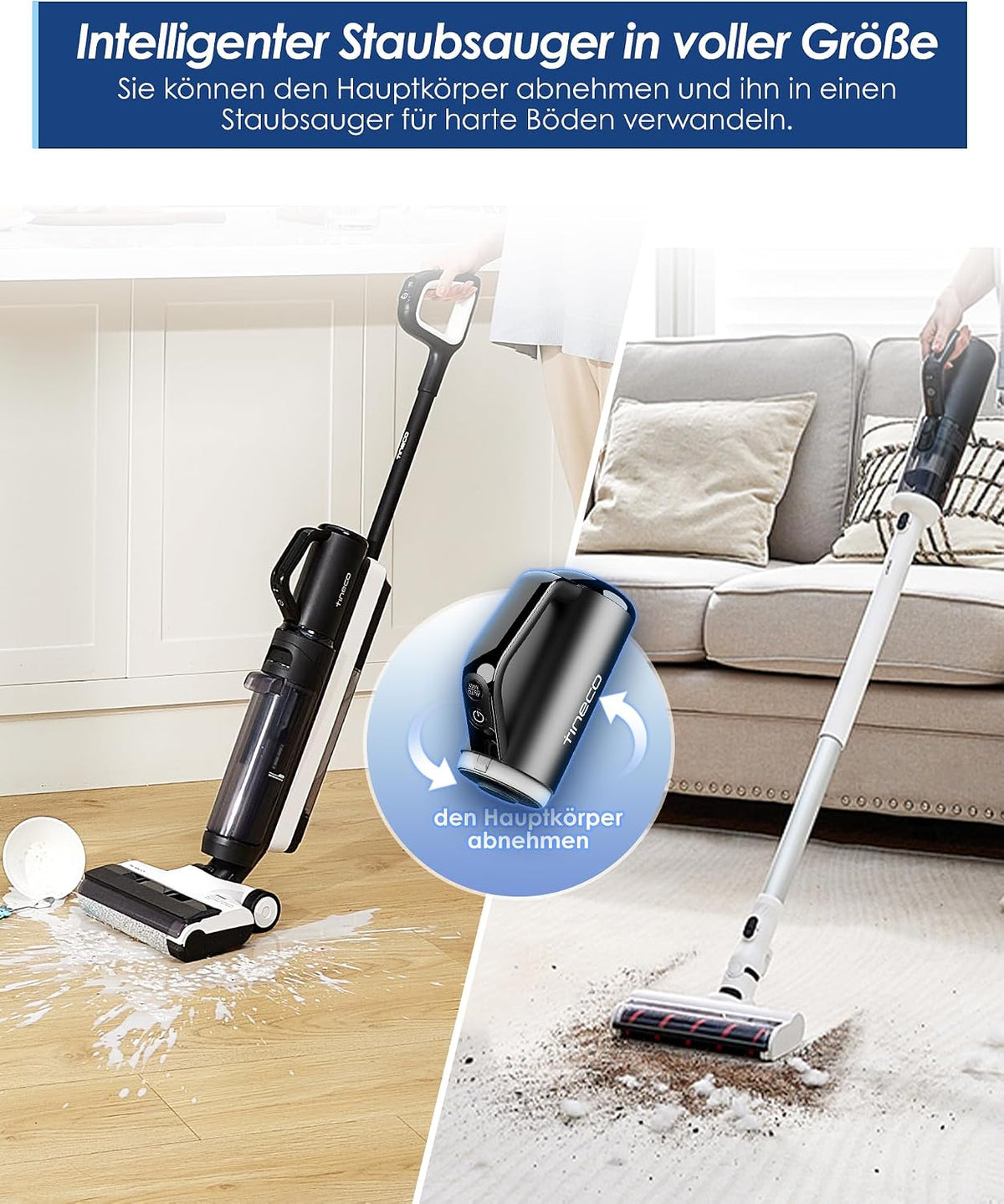 Aspirator vertical Tineco Floor One S5 Combo Power Kit 5 in 1 pentru aspirare uscata si umeda, cu iLoop, Wi-Fi si aplicatie