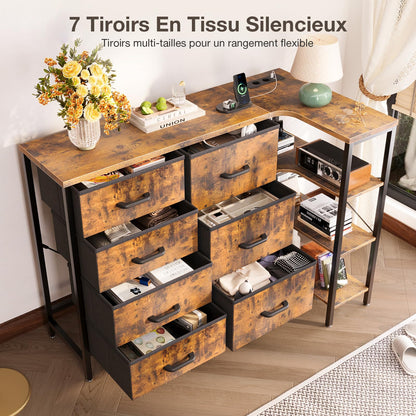 Comoda coltar Coleshome cu 7 sertare textile, LED si prize USBAC