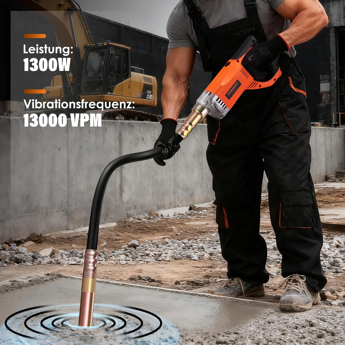 Vibrator electric TOKKOT pentru beton, 1300 W, tija de cupru 1,5 m