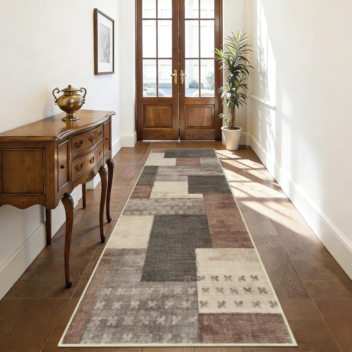 Covor runner Edlbaegy geometric bej 80x200 cm antiderapant